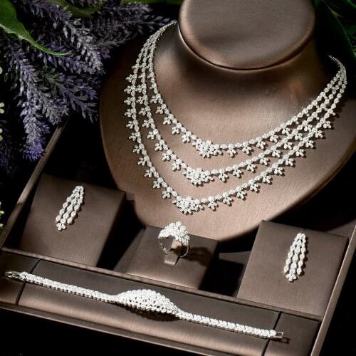 HIBRIDE 3 Layers Leaf African Jewelry Set For Women Wedding Party Cubic Zirconia Dubai Bridal Jewelry Set Indian 2021 N-1855