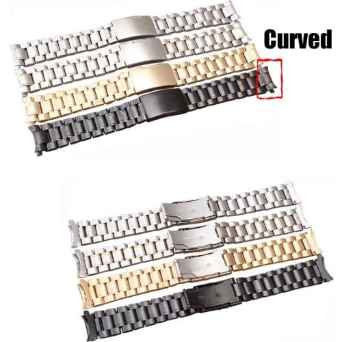 Wholesale 16mm 18mm 20mm 22mm 24mm Classic Unisex Stainless Steel Solid Link Watch Band Curved End Band Wrist Strap Bracelet