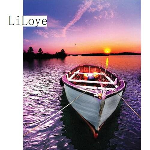 LI LOYE Lake boat DIY Diamond painting cross stitch full Diamond embroidery Europe decoration Square drill scenery series FZ65