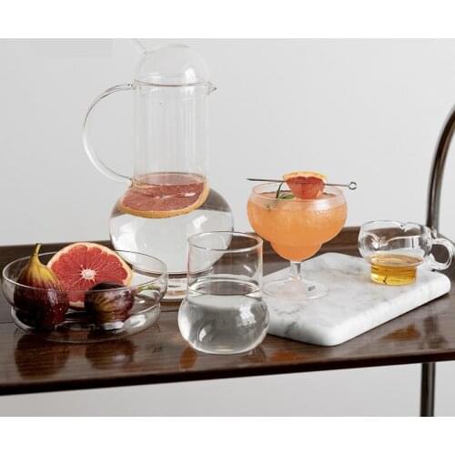 2020 New Design Teapot Pitchers High Foot Crystal Tea Pot Press Filter Fruit Bowl Milkk Mug Set