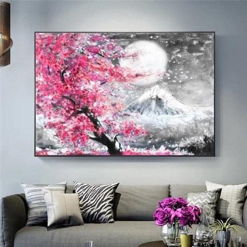 Sakura Tree Cherry Blossom Japanese Mount Canvas Paintings Wall Art Posters Prints Pictures for Living Room Kitchen Home Decor
