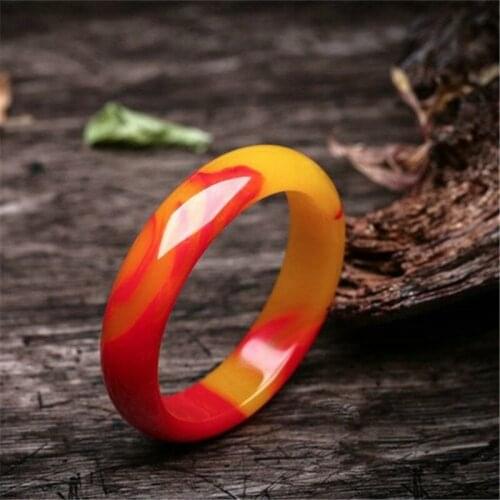 Natural Red Yellow Hand Carved Wide Jade Bracelet Fashion Boutique Jewelry Mens and Womens Color Bracelet Gift Accessories