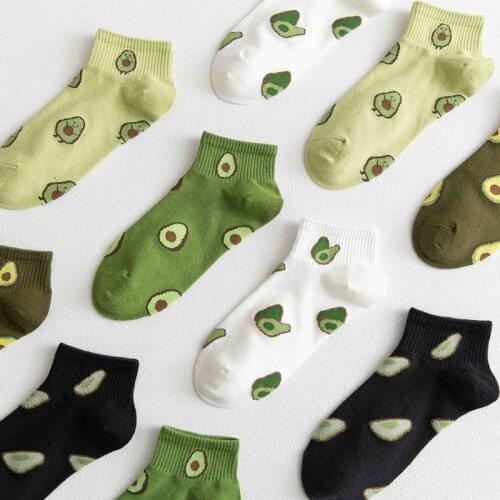 5 Pairs Spring Summer Cotton Cartoon Women Socks Avocado Embroidery Breathable Funny Socks Harajuku School Girl Ankle Socks