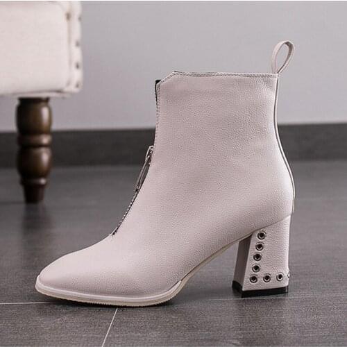 New fashion genuine leather boots women sexy zip Ankle Boots for womens Pointed Toe winter boots