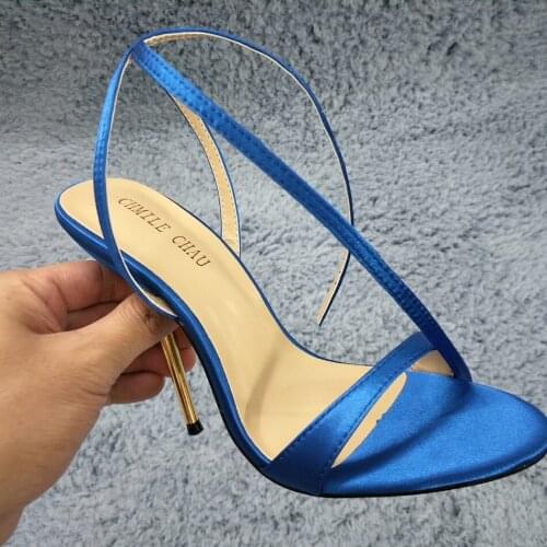 Sexy Blue Satin Sandals High Heel Slimmer Dress Party Women Sandals Summer New Open Toe Ankle Strap Stiletto 11cm Heel Shoes