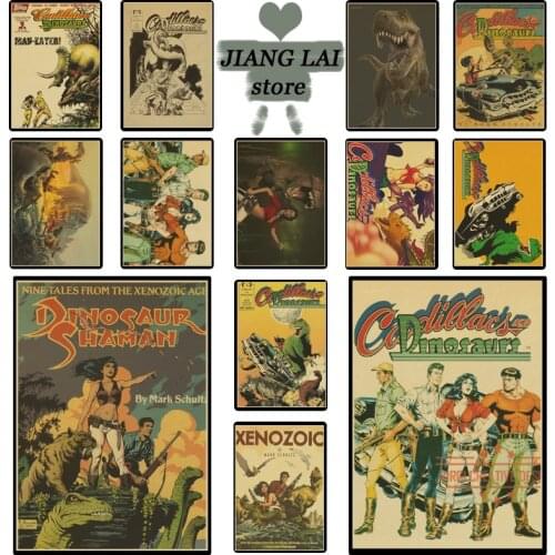 Free shipping,Cadillacs and Dinosaurs/ ACT GAME/kraft paper/bar poster/Retro Poster/decorative painting