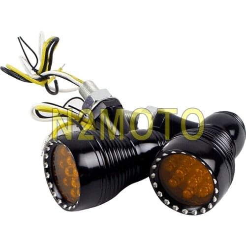 Ribbed Motorcycle 10mm LED Turn Signal Light Amber Indicator Flashing Light for Harley Bobber Chopper Cafe Racer Blinker