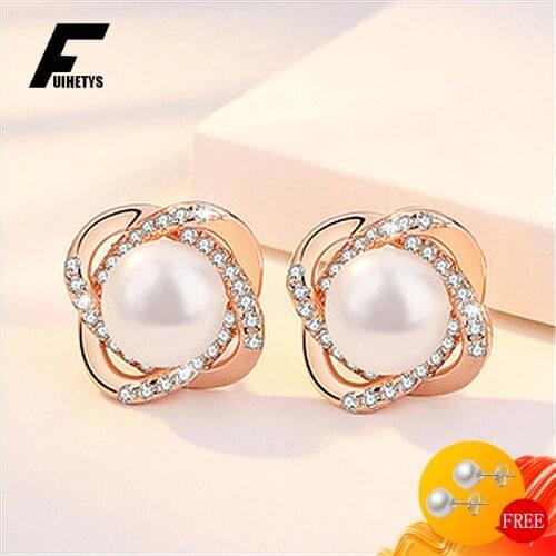 Bali Jelry Fashion 925 Silver Earring Jewelry Accessories Pearl Zircon Gemstones Stud Earrings for Women Wedding Engagement Gift
