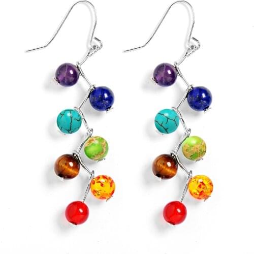 Natural Stone Yoga 7 Chakra 6mm Beads Earrings Reiki Healing Balance Beads Earrings for Women