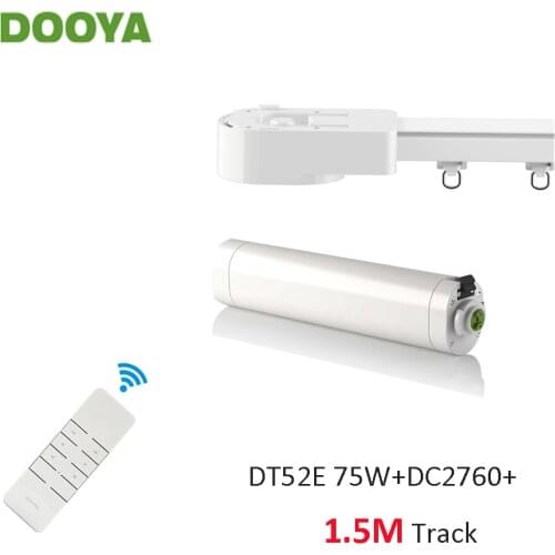 Dooya Super Silent Curtain Rails System, DT52E 75W+1.5M or Less Track+DC2760, RF433 Remote Controller,Automatic Curtain Control