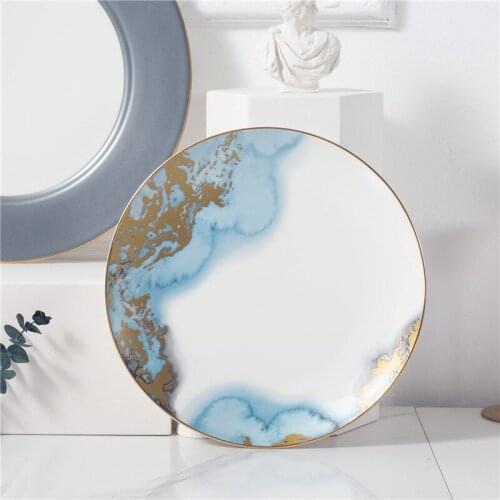 Sky Blue Series Dinner Plate Color Changing Ceramic Plate Hand Painted Phnom Penh Western Dish Model Room