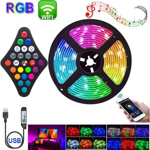 Bluetooth RGB LED Strip Light USB Cable Luces LED RGB Lamp Ribbon Diode Tape Decoration for TV Backlight Desktop Room Kitchen