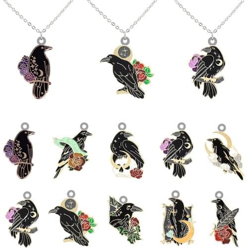 TAFREE Crow Various Shapes Jewelry Long Chain Necklace Resin Epoxy Design Tiny Epoxy Pendant Necklace Jewelry Gifts for Girls