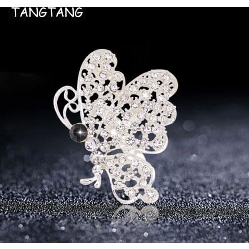 TANGTANG Butterfly Brooch Sparkly Shinning Full Rhinestone Brooch Pin Silver Plated Animal Brooch Pin For Women Hot Jewelry Pin