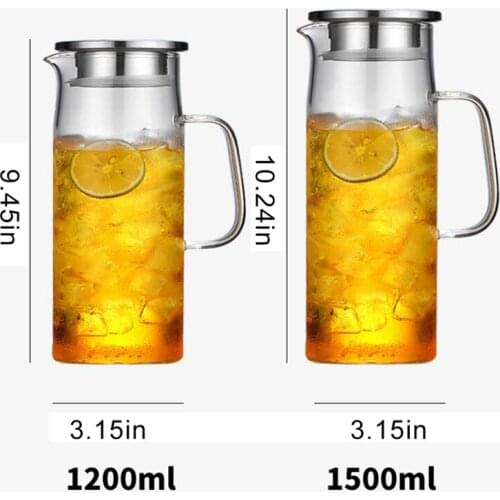 1l-1.5l Heat-resistant Glass Jug Straight Body Pot Cold Water Cup Teapot Boiling Water Household Drinkware Supplies