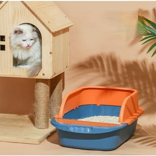 Pet cat toilet, potty splash-proof cat litter box, cat tray with spoon, cat and dog cleaning toilet, household plastic sandbox