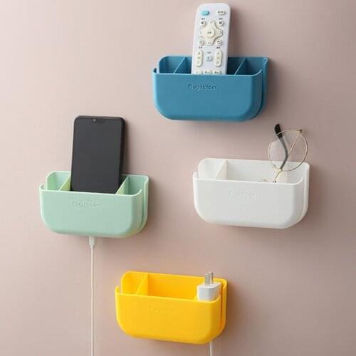 Remote Control Storage Box Plastic Containers Multi-Compartment Mobile Phone Holder Wall Shelf Room Organizers Storage