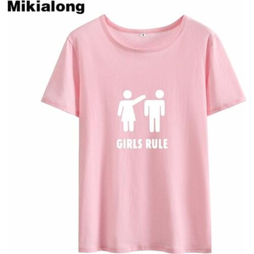 Mikialong Girls Rule Funny Harajuku T Shirt Women 2018 Summer O-neck Loose Tee Shirt Femme Short Sleeve Cotton T-shirt Women Top