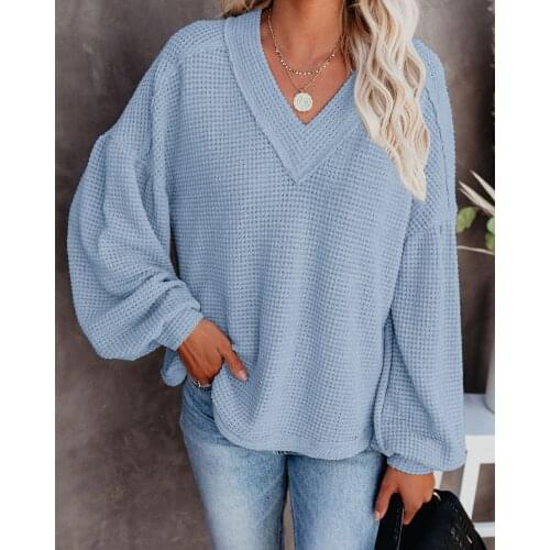 Fall Winter New Fashion Womens Loose V-neck Shirt Lantern Sleeve Top White Green Black Apricot Sweater