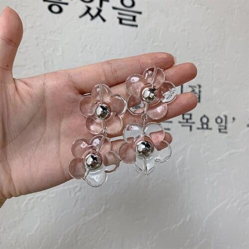AOMU S925 Simple Retro Transparent Resin Hyperbole Geometric Big Flower Long Drop Earrings for Women Fashion Jewelry Gifts