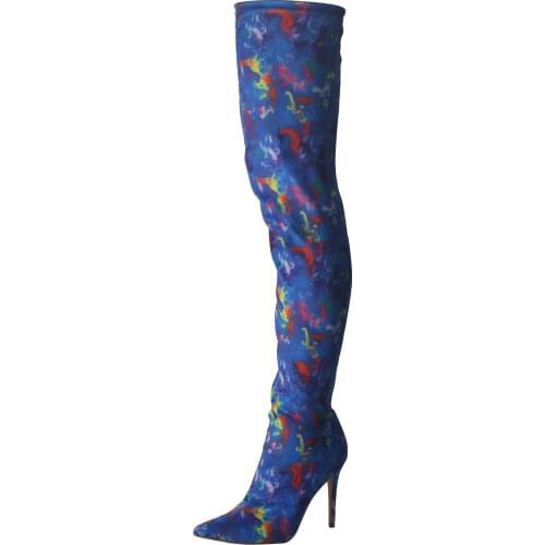 Sexy High Heel Flower Boots Women Pointed Toe Stretch Over The Knee Boots Woman Newest Fashion Long Boots Ankle 35-42