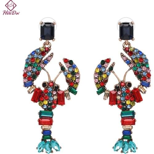 Heeda 2019 Creative Personality Crayfish Crystal Stud Earrings Fashion Joker Women Party Ear Accessories Kpop Statement Jewelry