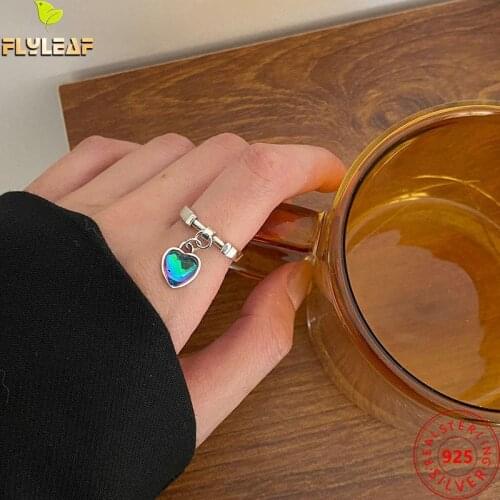 Heart-shaped Crystal 100% 925 Sterling Silver Rings For Women Open Ring Fashion Fine Jewelry Personality Sweet Student Girl