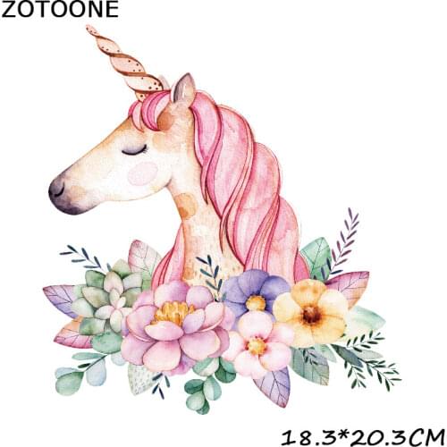 ZOTOONE Unicorn Patch Iron On Transfer Embroidery Applique DIY Flower Patches Heat Thermal Transfers For T Shirt Badge Stickers