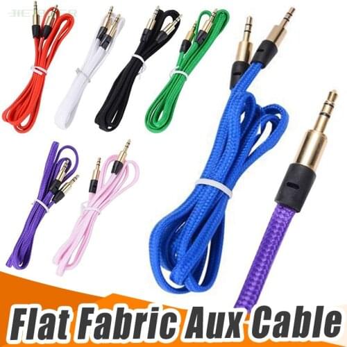 1M Nylon Fabric Braided flat noodle Aux cable Accessory Bundles for iPhone 6 5 Samsung 300PCS/LOT