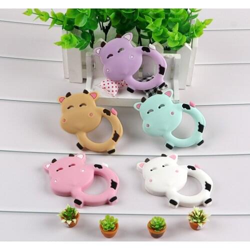 Kovict 1Pcs Baby Dairy Cow Silicone Teether Rodent BPA Food Free Teething Nursing Pacifier Clip