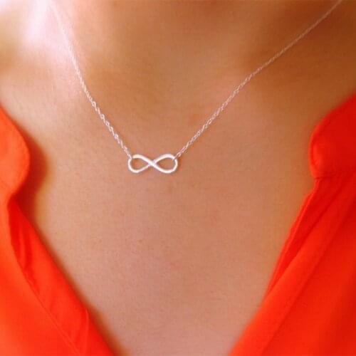 10PCS Fashion Number 8 Lucky Infinity Necklace Famme Gold Chain Jewelry Accessories Infinite Simple Design Friendship Gift