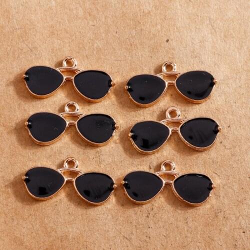 10pcs 10*21mm Enamel Black Sunglasses Charms for Bracelets Pendants for Necklace Jewelry Making DIY Handmade Craft