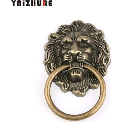 10pcs 43 * 67mm New Furniture Handles Beast for Lion Head Antique Alloy Handle Wardrobe Drawer Door Pull Retro Decoration