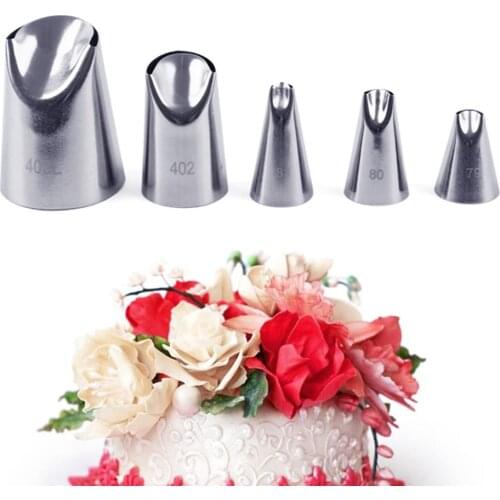 5pcs/set Petal Stainless Steel Icing Piping Nozzle Set Metal Cream Tips Cake Decorating Pastry Tools Flower Cream Pastry Tips