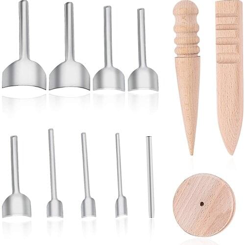 KAOBUY 9 PCS Half-Round Cutter Punch(3-40mm) with 3 PCS Wood Slicker Burnishes Leather Craft Tools Leather Hole Punch Tool