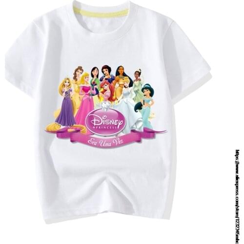 Disney Princess Kids t Shirts Girls Children T Shirts Cartoon fashion Tee Tops Kids Short Sleeve Clothes baby Clothes White top