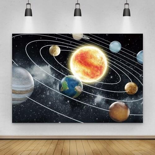 Laeacco Fairytale Space Universe Planets Track Room Decro Galaxy Photographic Backdrops Photographic Backgrounds For Photozone