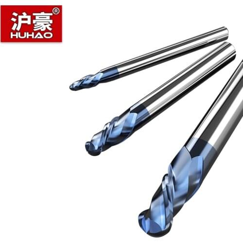 HUHAO HRC45 Tungsten Steel Solid Carbide 2 Flutes Ball Nose Endmill CNC Router Bits Helix Angle 35° Arc Trench Milling Cutter