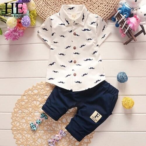 HE Hello Enjoy 2020 Baby Boys Sets Summer New Children Set Clothes Beard Print Shirt + Shorts Cotton Sports Boy Clothing Suit