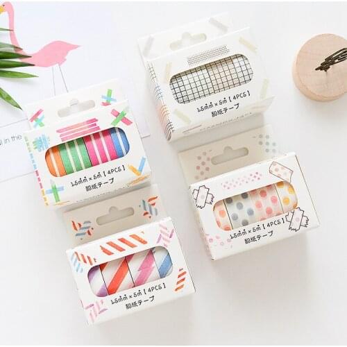 Kinbor 4pcs/set Washi Tape Set Basic Tone Of Colour 15mmx5m School Supplies Masking Tape Stationery Gift Back To School