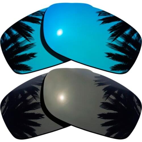 Ice Blue Mirrored Coating+Black) 2-Pairs Polarized Replacement Lenses for Fives Squared 100% UVA & UVB Protection