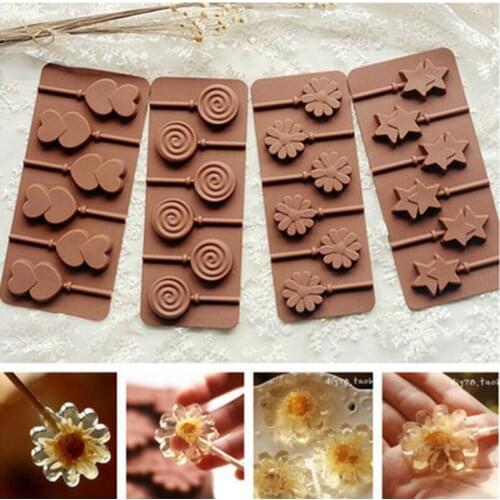 Reusable Silicone Heart-shaped Flower-shaped Round Lollipop Mold Lollipop Chocolate Decoration Candy Pastry Baking Tool Supplies