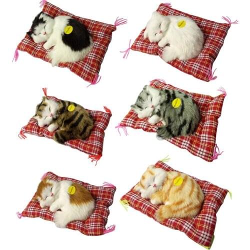 Fashion Simulation Sleeping Cats Plush Stuffed Toy Press Simulation Sound Animal Cute Real Life Plush Doll Toy Kids Gift
