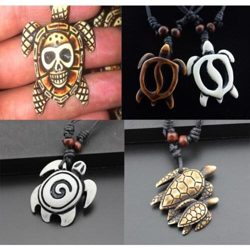 Fashion Men Womens Imitation Yak Bone Cute Tortoise Hawaii Tribal Surfer Sea Turtles Charms Pendant Necklace Amulet Gifts