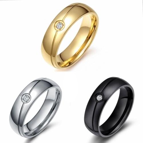 Fashion Wedding Rings for Women Men Fine Jewelry Birthday Present Prong Setting CZ Stone Black Silver Color Gold-Color 6mm 2020