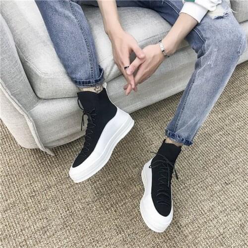 Men Casual Shoes High Top Hip Hop Designer Vulcanized Shoes Men Breathable Sneakers Men Slip On Male Loafers Thick Bottom K5-62