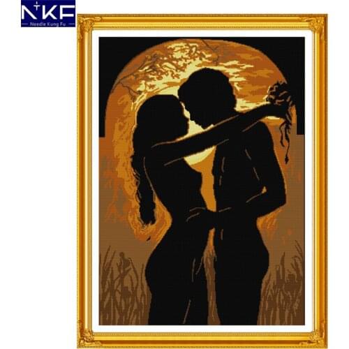 NKF The Young Couple In The Moonlight Pattern Needlework China Cross Stitch Kits for Embroidery Cross Crafts Cross Stitch Sets