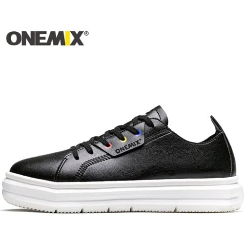 ONEMIX 2019 Casual Men Sneakers Leather Skateboarding Tennis Shoe Simple Comfortable Women Walking Flat Platform Shoes Loafers