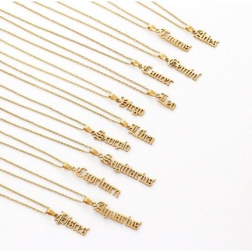 2021 new stainless steel two-color 12 constellation English alphabet constellation necklace jewelry friendship jewelry wholesale