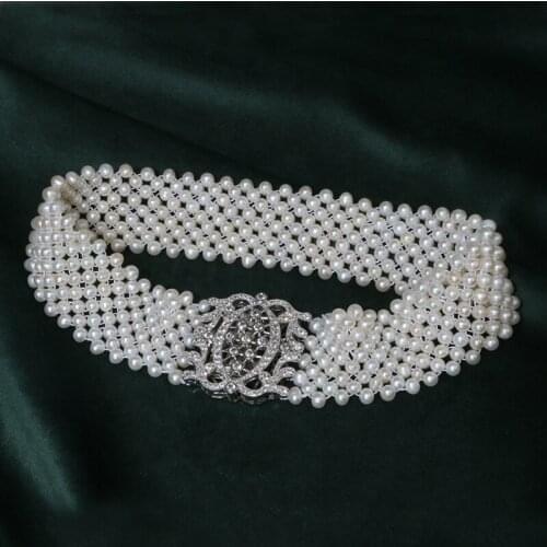 16" Pure handmade woven similar Round fresh water pearl fishnet necklace